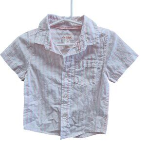 Cat & Jack Baby Boys Pink & White Striped Button-Up Shirt 18M Short Sleeve 100%